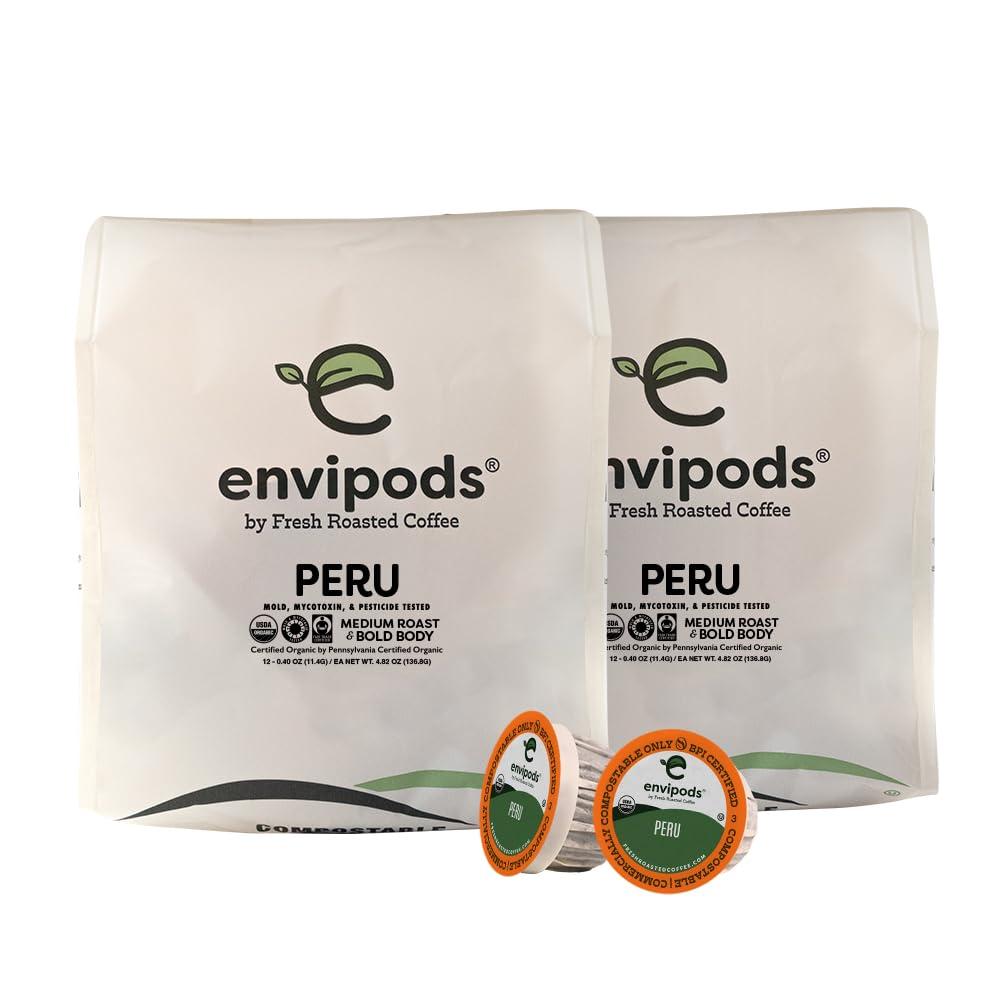 image:imageFresh Roasted Coffee USDA Organic Peru WaterProcessed Half Caf envipods 3rd Party Tested for Pesticides Mold Mycotoxins BPI Compostable Med Roast 72 CT Pods for K Cup BrewersOrganic Peru