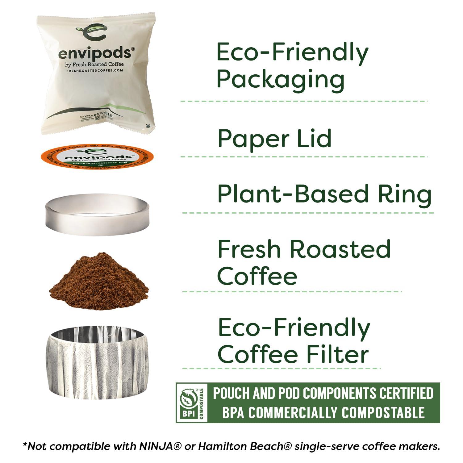 image:imageFresh Roasted Coffee USDA Organic Peru WaterProcessed Half Caf envipods 3rd Party Tested for Pesticides Mold Mycotoxins BPI Compostable Med Roast 72 CT Pods for K Cup BrewersChocolate