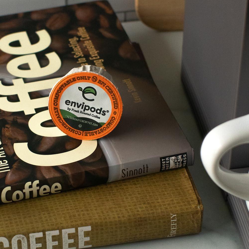 image:imageFresh Roasted Coffee USDA Organic Peru WaterProcessed Half Caf envipods 3rd Party Tested for Pesticides Mold Mycotoxins BPI Compostable Med Roast 72 CT Pods for K Cup BrewersChocolate