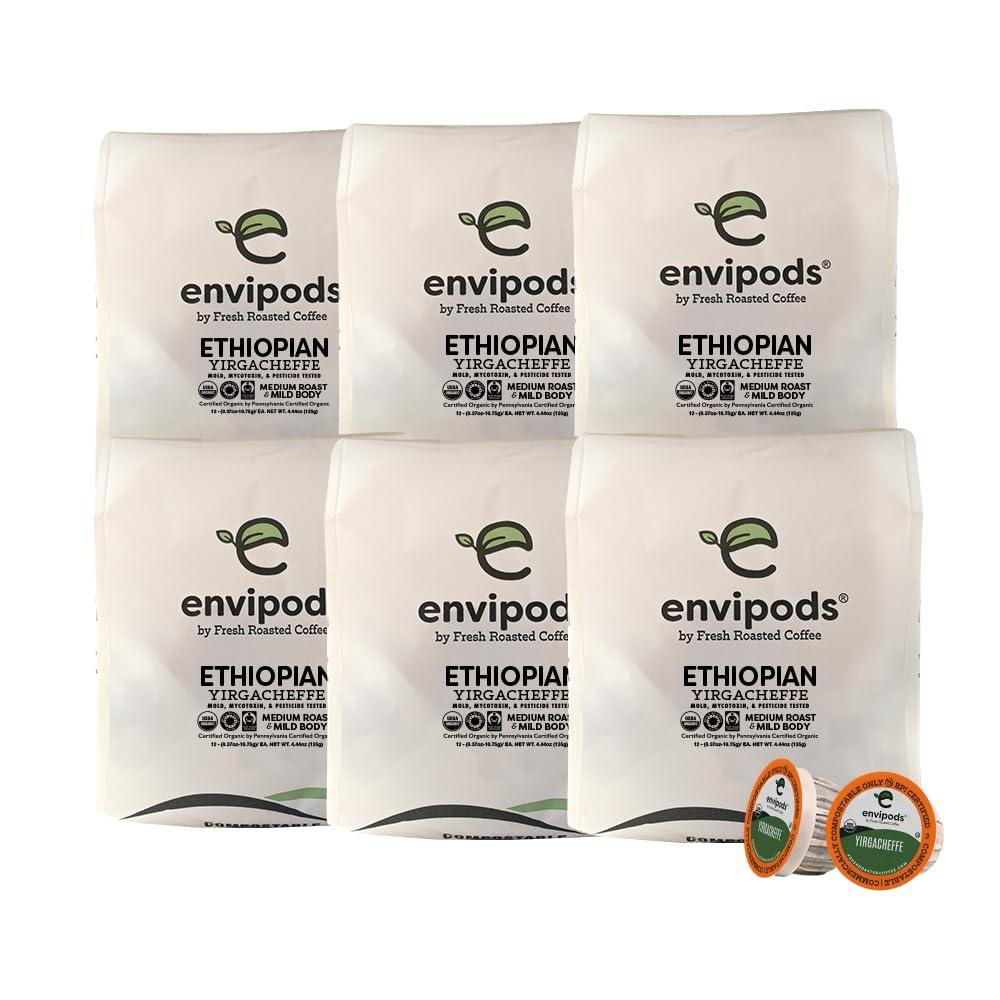 image:imageFresh Roasted Coffee Organic Ethiopian Yirgacheffe envipods  BPI Compostable USDA Organic Kosher 3rd Party Tested for Mold Myco Pesticides  72 CT Compatible With 10 amp 20 K Cup Brewers