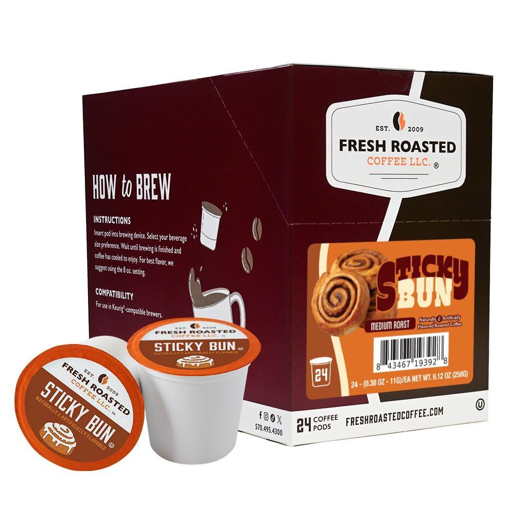 image:imageFresh Roasted Coffee USDA Organic Peru WaterProcessed Decaf  3rd Party Tested for Pesticides Mold Mycotoxins Kosher  100 Arabica Specialty Grade Med Roast 72 Pods for K Cup BrewersHazelnut Sticky Bun