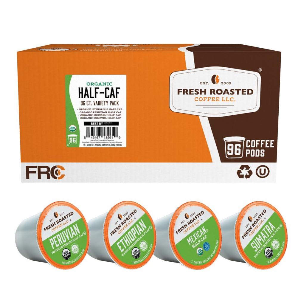 image:imageFresh Roasted Coffee USDA Organic Peru WaterProcessed Decaf  3rd Party Tested for Pesticides Mold Mycotoxins Kosher  100 Arabica Specialty Grade Med Roast 72 Pods for K Cup BrewersOrganic HalfCaf Variety Pack