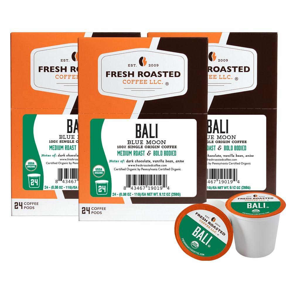image:imageFresh Roasted Coffee USDA Organic Peru WaterProcessed Decaf  3rd Party Tested for Pesticides Mold Mycotoxins Kosher  100 Arabica Specialty Grade Med Roast 72 Pods for K Cup BrewersOrganic Bali Blue Moon