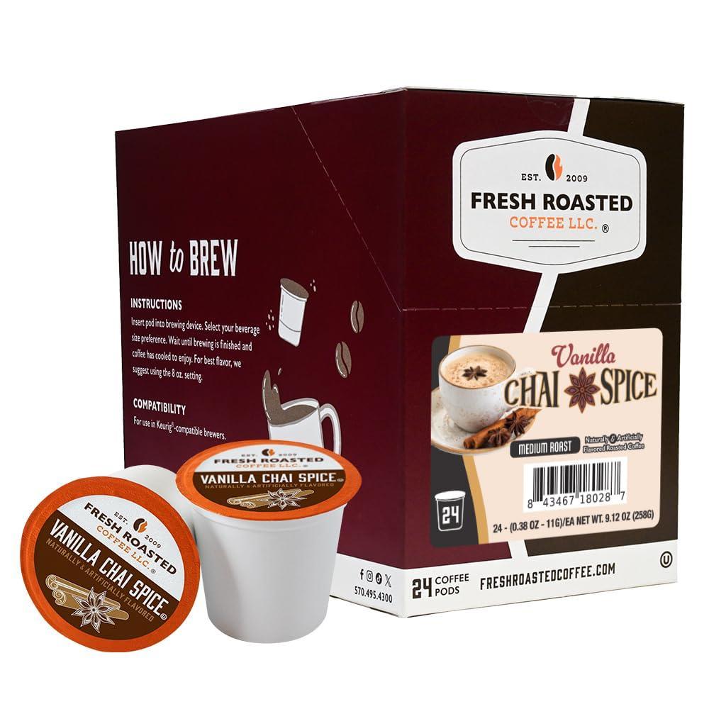 image:imageFresh Roasted Coffee USDA Organic Peru WaterProcessed Decaf  3rd Party Tested for Pesticides Mold Mycotoxins Kosher  100 Arabica Specialty Grade Med Roast 72 Pods for K Cup BrewersVanilla Chai Spice