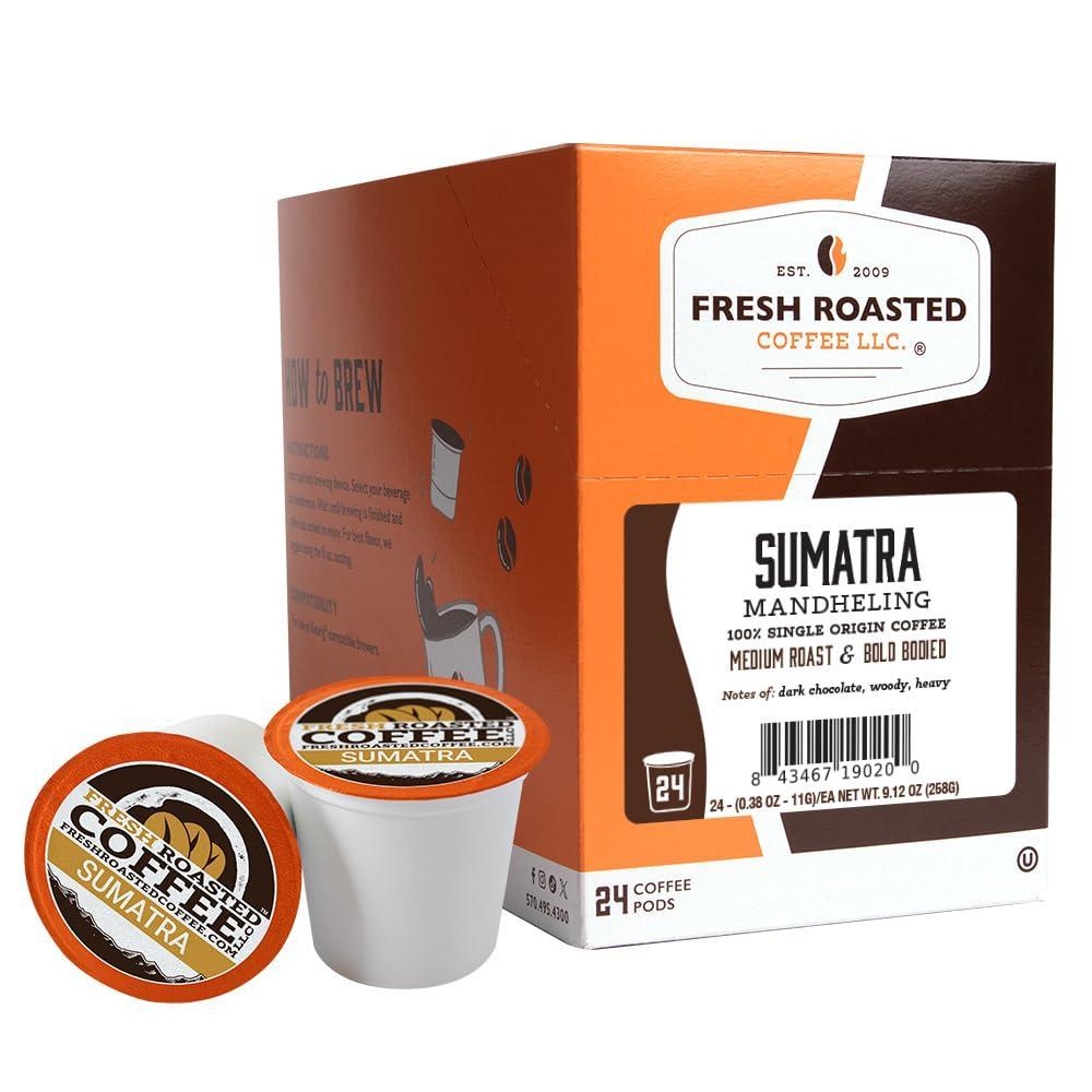 image:imageFresh Roasted Coffee USDA Organic Peru WaterProcessed Decaf  3rd Party Tested for Pesticides Mold Mycotoxins Kosher  100 Arabica Specialty Grade Med Roast 72 Pods for K Cup BrewersSumatra Mandheling