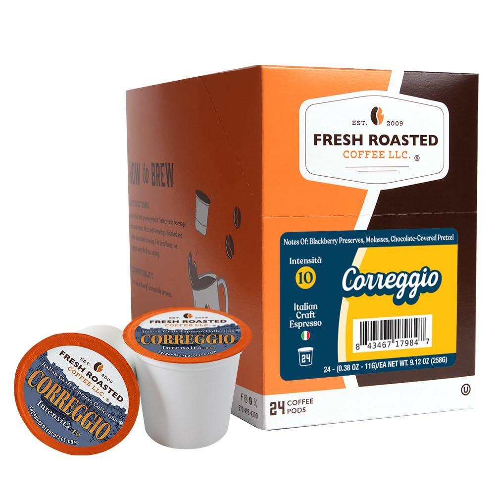 image:imageFresh Roasted Coffee USDA Organic Peru WaterProcessed Decaf  3rd Party Tested for Pesticides Mold Mycotoxins Kosher  100 Arabica Specialty Grade Med Roast 72 Pods for K Cup BrewersCorreggio Italian Blend