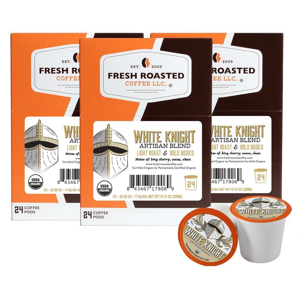 image:imageFresh Roasted Coffee USDA Organic Peru WaterProcessed Decaf  3rd Party Tested for Pesticides Mold Mycotoxins Kosher  100 Arabica Specialty Grade Med Roast 72 Pods for K Cup BrewersOrganic White Knight