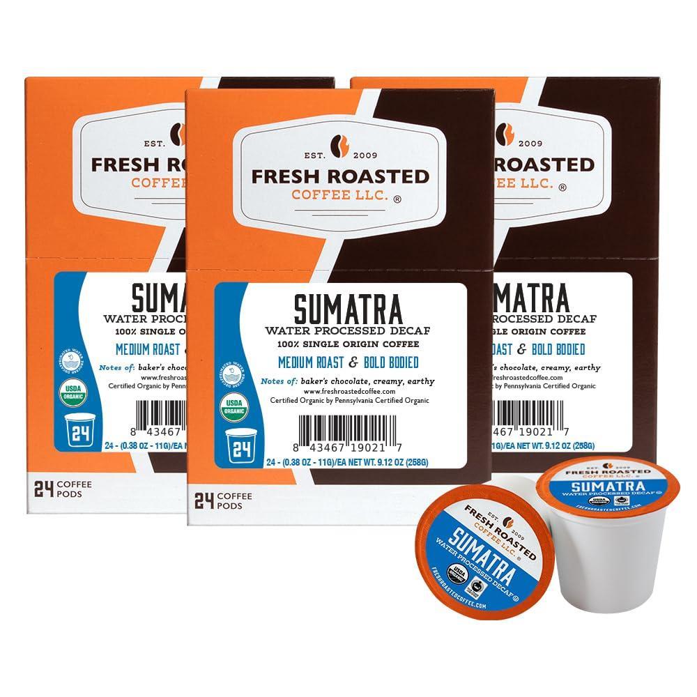 image:imageFresh Roasted Coffee USDA Organic Peru WaterProcessed Decaf  3rd Party Tested for Pesticides Mold Mycotoxins Kosher  100 Arabica Specialty Grade Med Roast 72 Pods for K Cup BrewersOrganic Sumatra WaterProcessed Decaf