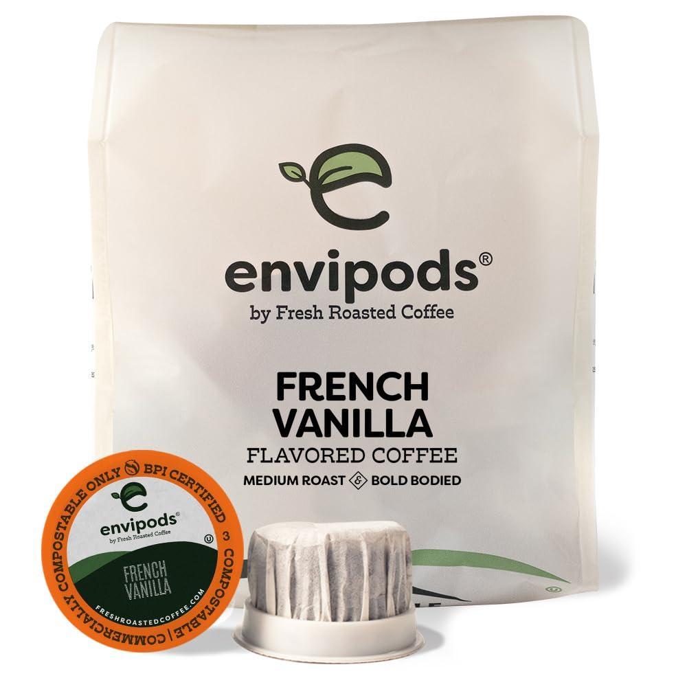 image:imageFresh Roasted Coffee USDA Organic Peru WaterProcessed Half Caf envipods 3rd Party Tested for Pesticides Mold Mycotoxins BPI Compostable Med Roast 72 CT Pods for K Cup BrewersVanilla