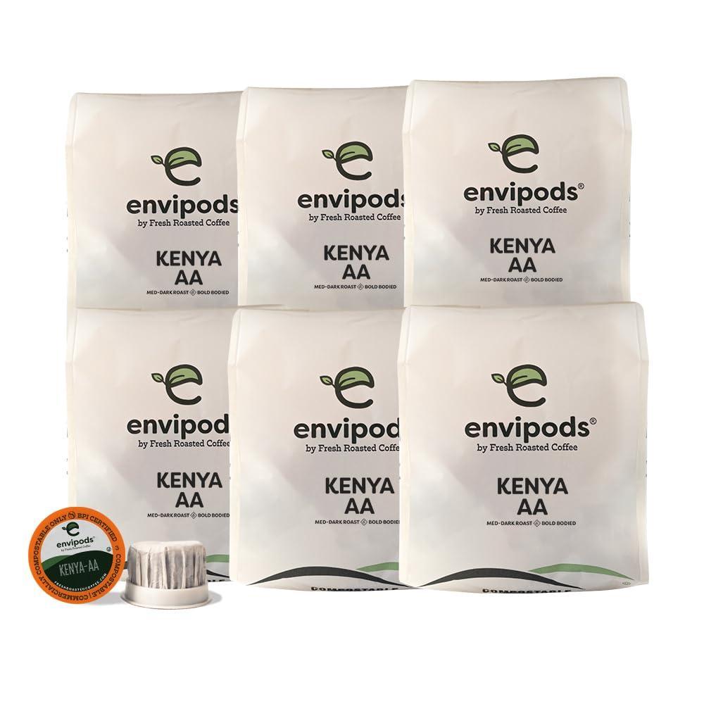 image:imageFresh Roasted Coffee USDA Organic Peru WaterProcessed Half Caf envipods  3rd Party Tested for Pesticides Mold Mycotoxins BPI Compostable  Med Roast 72 CT Pods for K Cup BrewersKenyaAA