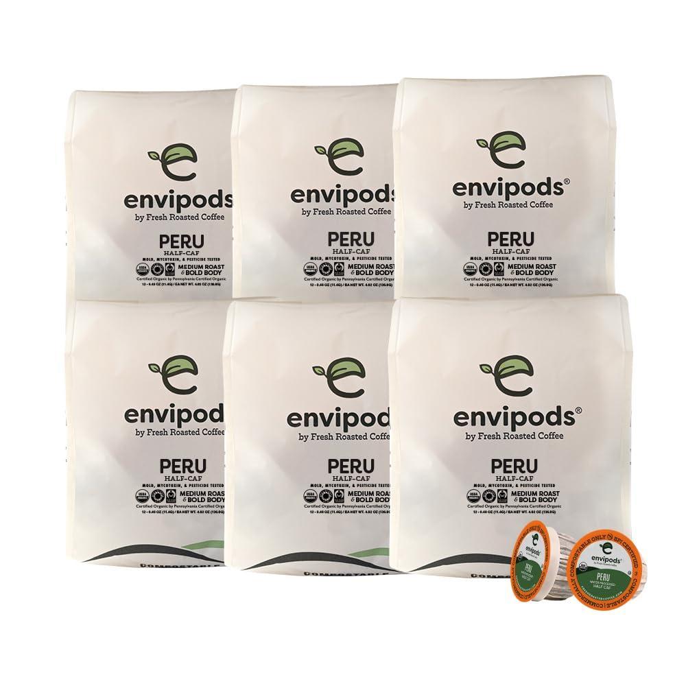 image:imageFresh Roasted Coffee USDA Organic Peru envipods  3rd Party Tested for Pesticides Mold Mycotoxins BPI Compostable Kosher  Med Roast 72 CT Compatible With 10 amp 20 K Cup Brewers