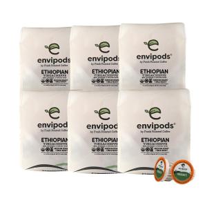 Fresh Roasted Coffee, Organic Ethiopian Yirgacheffe envipods | BPI Compostable, USDA Organic, Kosher, 3rd Party Tested for Mold, Myco, Pesticides | 72 CT Compatible With 1.0 & 2.0 K Cup Brewers