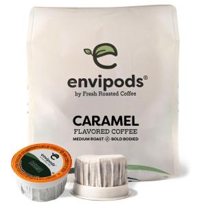 Fresh Roasted Coffee, Organic Guatemalan Huehuetenango envipods, Medium Roast, Fair Trade Kosher, 36 Count, Individually Wrapped, Compatible With 1.0 & 2.0 K Cup Brewers(Caramel)