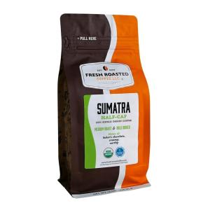 Fresh Roasted Coffee, Organic Peru Water-Processed Half-Caf | Mold & Myco 3rd Party Tested, USDA Organic, Kosher | Med Roast 5 lb (80 oz) Whole Bean(Organic Sumatra Water-Processed Half-Caf)