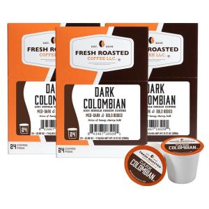 Fresh Roasted Coffee, USDA Organic Peru Water-Processed Decaf | 3rd Party Tested for Pesticides, Mold, Mycotoxins, Kosher | 100% Arabica, Specialty Grade, Med Roast 72 Pods for K Cup Brewers(Dark Colombian)