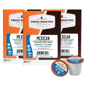 Fresh Roasted Coffee, USDA Organic Peru Water-Processed Decaf | 3rd Party Tested for Pesticides, Mold, Mycotoxins, Kosher | 100% Arabica, Specialty Grade, Med Roast 72 Pods for K Cup Brewers(Organic Mexican Swiss Water Decaf)