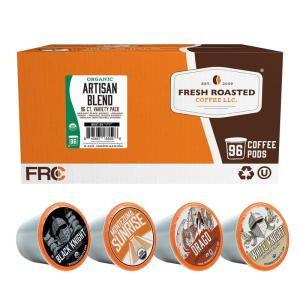 Fresh Roasted Coffee, USDA Organic Peru Water-Processed Decaf | 3rd Party Tested for Pesticides, Mold, Mycotoxins, Kosher | 100% Arabica, Specialty Grade, Med Roast 72 Pods for K Cup Brewers(Organic Artisan Blend Variety Pack)