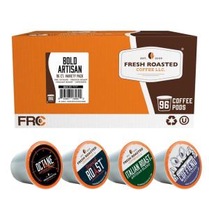 Fresh Roasted Coffee, USDA Organic Peru Water-Processed Decaf | 3rd Party Tested for Pesticides, Mold, Mycotoxins, Kosher | 100% Arabica, Specialty Grade, Med Roast 72 Pods for K Cup Brewers(Bold Artisan Blend Variety Pack)