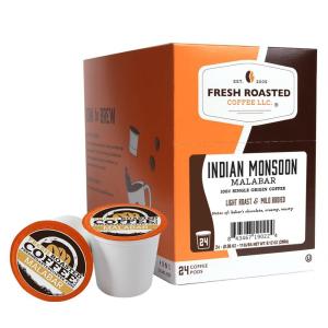 Fresh Roasted Coffee, USDA Organic Peru Water-Processed Decaf | 3rd Party Tested for Pesticides, Mold, Mycotoxins, Kosher | 100% Arabica, Specialty Grade, Med Roast 72 Pods for K Cup Brewers(Indian Monsoon Malabar)