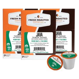 Fresh Roasted Coffee, USDA Organic Peru Water-Processed Decaf | 3rd Party Tested for Pesticides, Mold, Mycotoxins, Kosher | 100% Arabica, Specialty Grade, Med Roast 72 Pods for K Cup Brewers(Organic Java Taman Dadar)