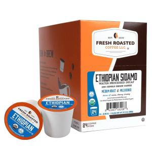 Fresh Roasted Coffee, USDA Organic Peru Water-Processed Decaf | 3rd Party Tested for Pesticides, Mold, Mycotoxins, Kosher | 100% Arabica, Specialty Grade, Med Roast 72 Pods for K Cup Brewers(Organic Ethiopian Sidamo Water Processed Decaf)