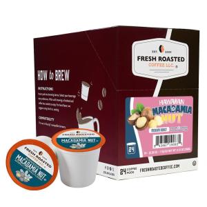 Fresh Roasted Coffee, USDA Organic Peru Water-Processed Decaf | 3rd Party Tested for Pesticides, Mold, Mycotoxins, Kosher | 100% Arabica, Specialty Grade, Med Roast 72 Pods for K Cup Brewers(Hawaiian Macadamia Nut)