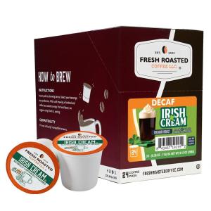 Fresh Roasted Coffee, USDA Organic Peru Water-Processed Decaf | 3rd Party Tested for Pesticides, Mold, Mycotoxins, Kosher | 100% Arabica, Specialty Grade, Med Roast 72 Pods for K Cup Brewers(Decaf Irish Cream)