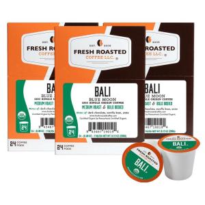 Fresh Roasted Coffee, USDA Organic Peru Water-Processed Decaf | 3rd Party Tested for Pesticides, Mold, Mycotoxins, Kosher | 100% Arabica, Specialty Grade, Med Roast 72 Pods for K Cup Brewers(Organic Bali Blue Moon)