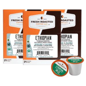Fresh Roasted Coffee, USDA Organic Peru Water-Processed Decaf | 3rd Party Tested for Pesticides, Mold, Mycotoxins, Kosher | 100% Arabica, Specialty Grade, Med Roast 72 Pods for K Cup Brewers(Organic Ethiopian Yirgacheffe)