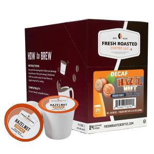 Fresh Roasted Coffee, USDA Organic Peru Water-Processed Decaf | 3rd Party Tested for Pesticides, Mold, Mycotoxins, Kosher | 100% Arabica, Specialty Grade, Med Roast 72 Pods for K Cup Brewers(Decaf Hazelnut)