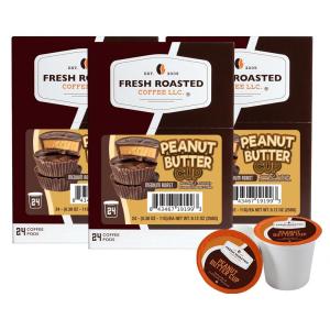 Fresh Roasted Coffee, USDA Organic Peru Water-Processed Decaf | 3rd Party Tested for Pesticides, Mold, Mycotoxins, Kosher | 100% Arabica, Specialty Grade, Med Roast 72 Pods for K Cup Brewers(Peanut Butter Cup)