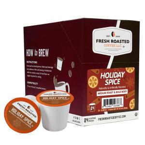 Fresh Roasted Coffee, USDA Organic Peru Water-Processed Decaf | 3rd Party Tested for Pesticides, Mold, Mycotoxins, Kosher | 100% Arabica, Specialty Grade, Med Roast 72 Pods for K Cup Brewers(Holiday Spice)