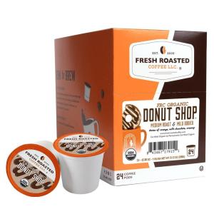 Fresh Roasted Coffee, USDA Organic Peru Water-Processed Decaf | 3rd Party Tested for Pesticides, Mold, Mycotoxins, Kosher | 100% Arabica, Specialty Grade, Med Roast 72 Pods for K Cup Brewers(Organic Donut Shop)