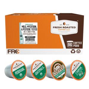 Fresh Roasted Coffee, USDA Organic Peru Water-Processed Decaf | 3rd Party Tested for Pesticides, Mold, Mycotoxins, Kosher | 100% Arabica, Specialty Grade, Med Roast 72 Pods for K Cup Brewers(Organic Mold & Mycotoxin Tested Variety Pack)