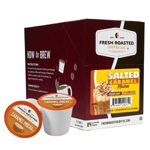 Fresh Roasted Coffee, USDA Organic Peru Water-Processed Decaf | 3rd Party Tested for Pesticides, Mold, Mycotoxins, Kosher | 100% Arabica, Specialty Grade, Med Roast 72 Pods for K Cup Brewers(Salted Caramel Mocha)