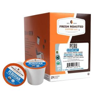 Fresh Roasted Coffee, USDA Organic Peru Water-Processed Decaf | 3rd Party Tested for Pesticides, Mold, Mycotoxins, Kosher | 100% Arabica, Specialty Grade, Med Roast 72 Pods for K Cup Brewers(Organic Peru Water Processed Decaf)