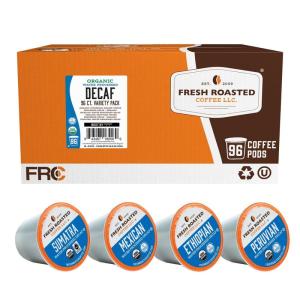 Fresh Roasted Coffee, USDA Organic Peru Water-Processed Decaf | 3rd Party Tested for Pesticides, Mold, Mycotoxins, Kosher | 100% Arabica, Specialty Grade, Med Roast 72 Pods for K Cup Brewers(Organic Water Process Decaf Variety Pack)