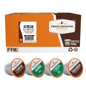 Fresh Roasted Coffee, USDA Organic Peru Water-Processed Decaf | 3rd Party Tested for Pesticides, Mold, Mycotoxins, Kosher | 100% Arabica, Specialty Grade, Med Roast 72 Pods for K Cup Brewers(African Variety Pack)
