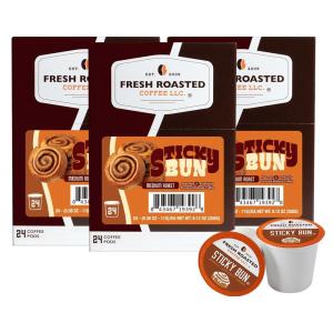 Fresh Roasted Coffee, USDA Organic Peru Water-Processed Decaf | 3rd Party Tested for Pesticides, Mold, Mycotoxins, Kosher | 100% Arabica, Specialty Grade, Med Roast 72 Pods for K Cup Brewers(Sticky Bun)