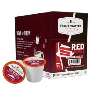 Fresh Roasted Coffee, USDA Organic Peru Water-Processed Decaf | 3rd Party Tested for Pesticides, Mold, Mycotoxins, Kosher | 100% Arabica, Specialty Grade, Med Roast 72 Pods for K Cup Brewers(Red Velvet)