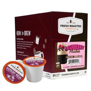 Fresh Roasted Coffee, USDA Organic Peru Water-Processed Decaf | 3rd Party Tested for Pesticides, Mold, Mycotoxins, Kosher | 100% Arabica, Specialty Grade, Med Roast 72 Pods for K Cup Brewers(Raspberry Mocha)