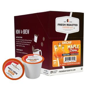 Fresh Roasted Coffee, USDA Organic Peru Water-Processed Decaf | 3rd Party Tested for Pesticides, Mold, Mycotoxins, Kosher | 100% Arabica, Specialty Grade, Med Roast 72 Pods for K Cup Brewers(Decaf Maple Crème)