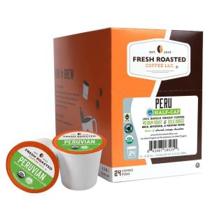 Fresh Roasted Coffee, USDA Organic Peru Water-Processed Decaf | 3rd Party Tested for Pesticides, Mold, Mycotoxins, Kosher | 100% Arabica, Specialty Grade, Med Roast 72 Pods for K Cup Brewers(Organic Peru Water Processed Half-Caf)