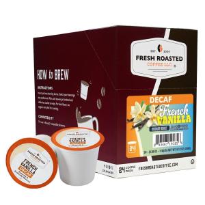 Fresh Roasted Coffee, USDA Organic Peru Water-Processed Decaf | 3rd Party Tested for Pesticides, Mold, Mycotoxins, Kosher | 100% Arabica, Specialty Grade, Med Roast 72 Pods for K Cup Brewers(Decaf French Vanilla)