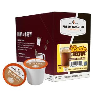 Fresh Roasted Coffee, USDA Organic Peru Water-Processed Decaf | 3rd Party Tested for Pesticides, Mold, Mycotoxins, Kosher | 100% Arabica, Specialty Grade, Med Roast 72 Pods for K Cup Brewers(Butter Rum)