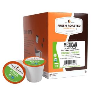 Fresh Roasted Coffee, USDA Organic Peru Water-Processed Decaf | 3rd Party Tested for Pesticides, Mold, Mycotoxins, Kosher | 100% Arabica, Specialty Grade, Med Roast 72 Pods for K Cup Brewers(Organic Mexican WPD Half-Caf)