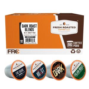 Fresh Roasted Coffee, USDA Organic Peru Water-Processed Decaf | 3rd Party Tested for Pesticides, Mold, Mycotoxins, Kosher | 100% Arabica, Specialty Grade, Med Roast 72 Pods for K Cup Brewers(Dark Blend Variety Pack)