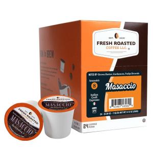 Fresh Roasted Coffee, USDA Organic Peru Water-Processed Decaf | 3rd Party Tested for Pesticides, Mold, Mycotoxins, Kosher | 100% Arabica, Specialty Grade, Med Roast 72 Pods for K Cup Brewers(Masaccio Italian Craft)