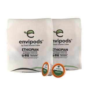 Fresh Roasted Coffee, USDA Organic Peru Water-Processed Half Caf envipods | 3rd Party Tested for Pesticides, Mold, Mycotoxins, BPI Compostable | Med Roast 72 CT Pods for K Cup Brewers(Organic Ethiopian Yirgacheffe)