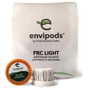 Fresh Roasted Coffee, USDA Organic Peru Water-Processed Half Caf envipods | 3rd Party Tested for Pesticides, Mold, Mycotoxins, BPI Compostable | Med Roast 72 CT Pods for K Cup Brewers(FRC Light Roast)